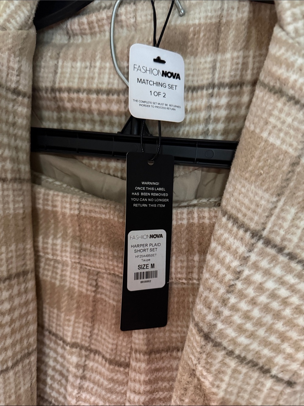 Fashion Nova Beige Plaid Long Coat Jumpsuit Set - Picture 5 of 5